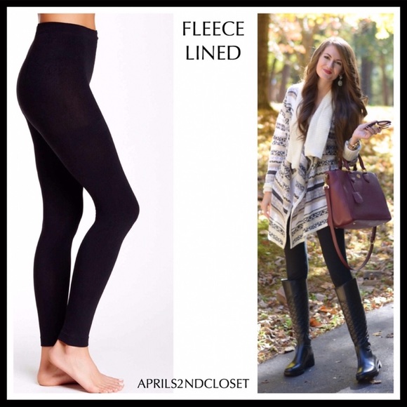 APRILS2NDCLOSET Pants - BLACK FLEECE LINED LEGGINGS FOOTLESS TIGHTS